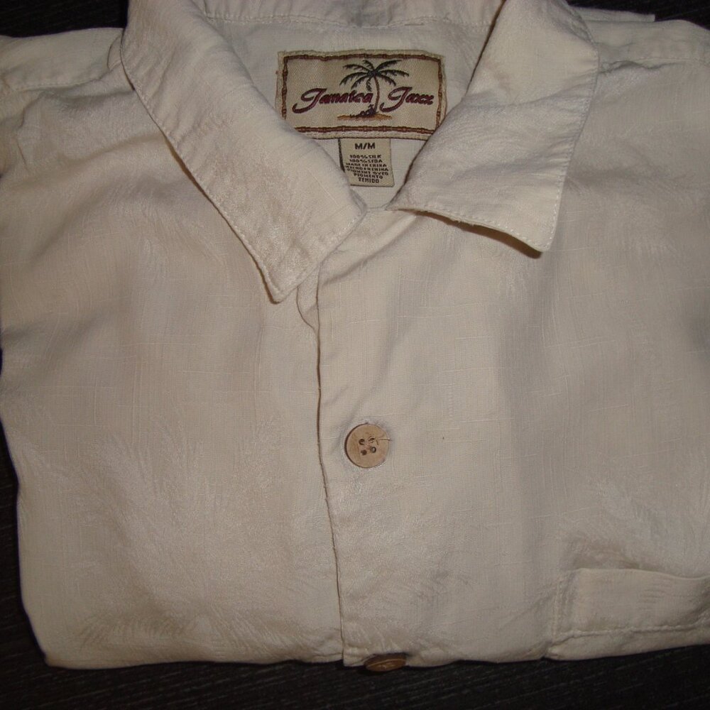 Jamaica Jax Silk Hawaiiian Lite Palm Tree Print Button Down Shirt Size M